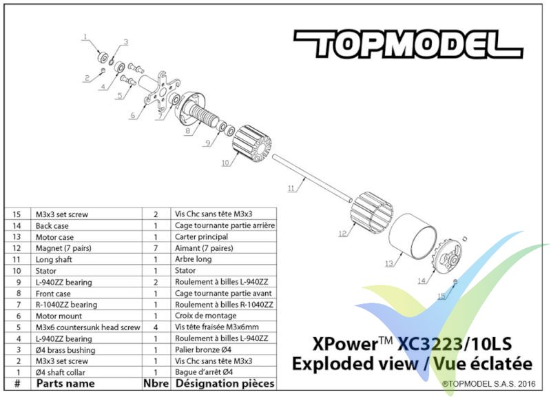 Despiece del motor brushless XPower XC3223/10 LS